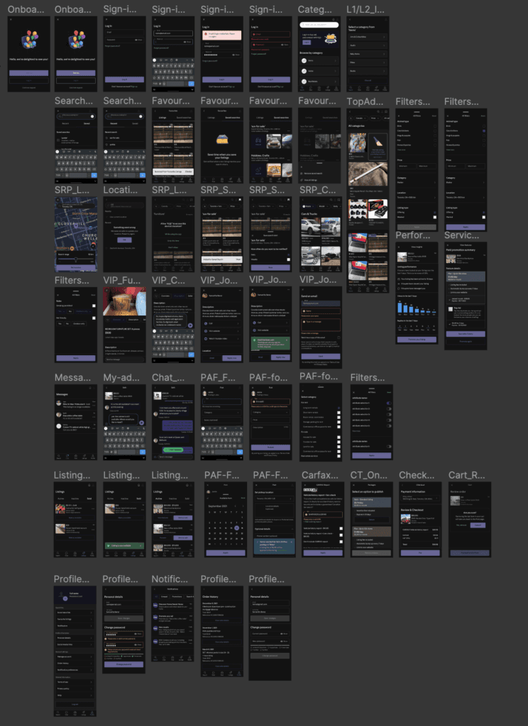 Dark mode prototypes used in user testing